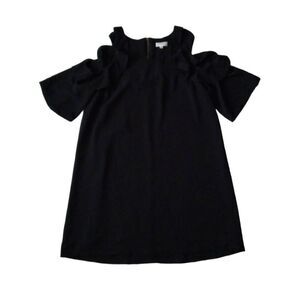 Umgee Black Cold Shoulder Ruffle Sleeve Above Knee Shift Dress Women's Medium